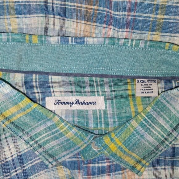 Tommy Bahama Shirt Mens XXXL Island Zone Linen Plaid Reverse Print Flip Cuff - Picture 4 of 10